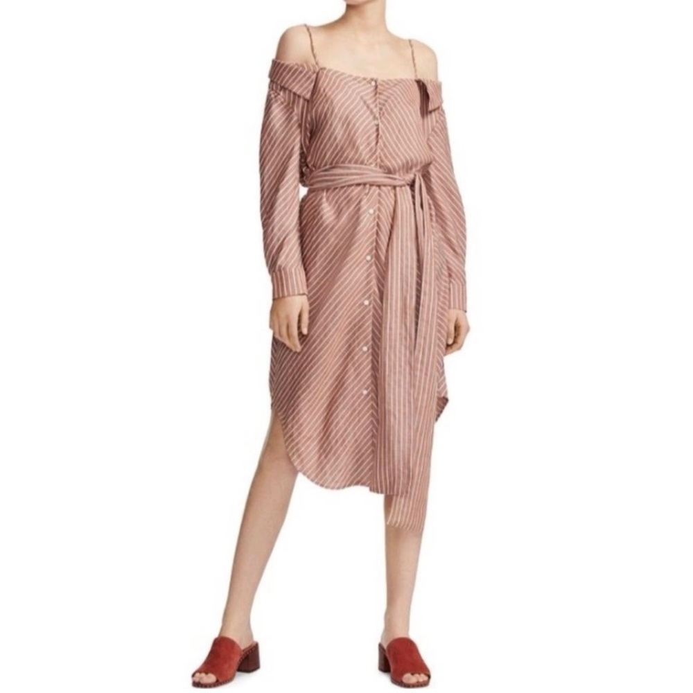 Maje Rulylla Off-the-Shoulder Striped Shirt Dress Size 1 S